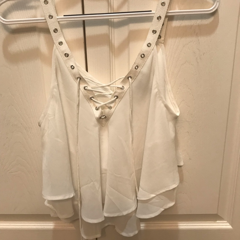 White ruffle tank